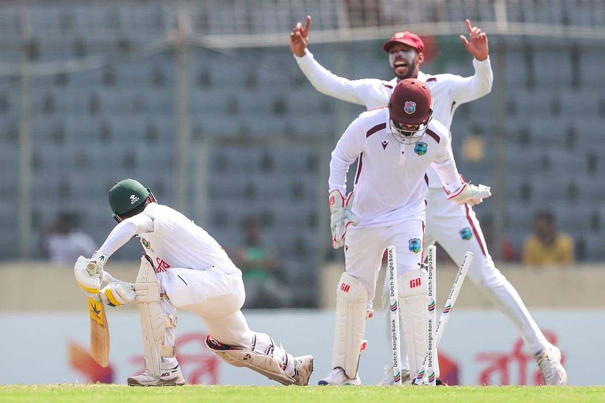 Warrican takes 5-53 as Bangladesh lose seven for 59 after Shadman Islam's century