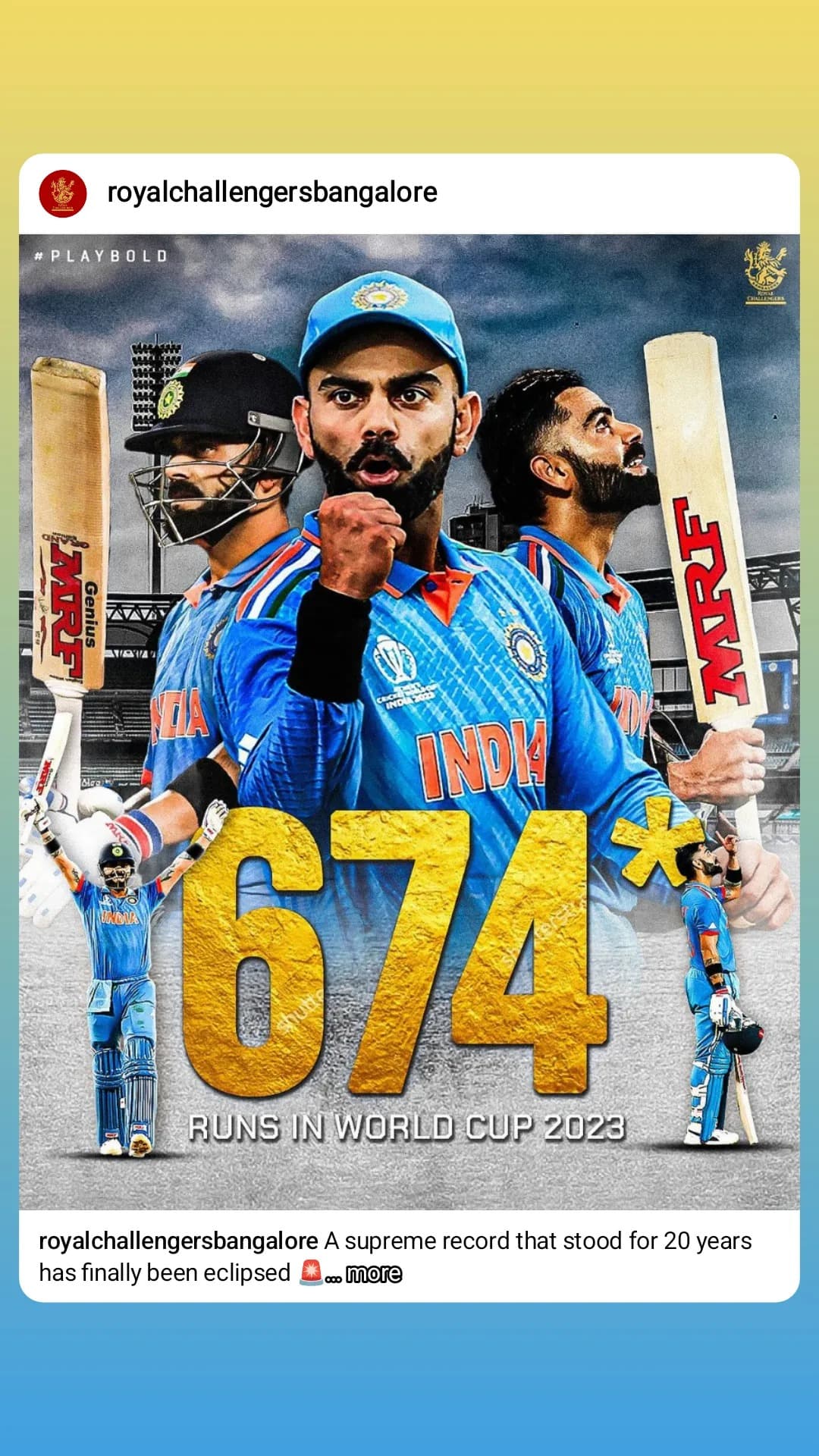 Kohli Surpasses Tendulkar with 674 Runs in World Cup 2023
