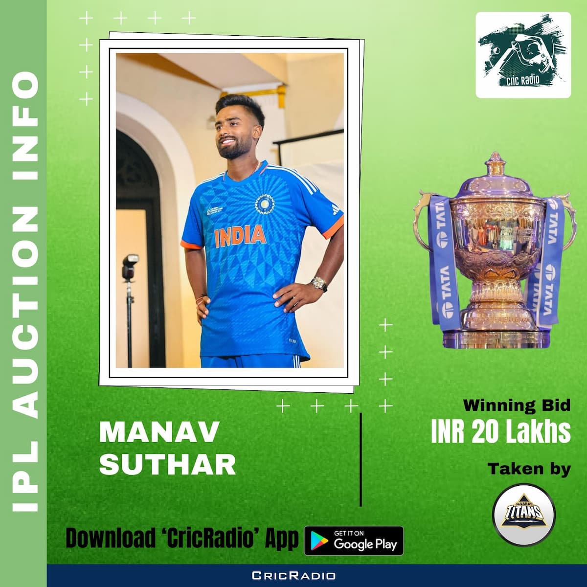 🏏 Manav Suthar Joins Gujarat Titans!