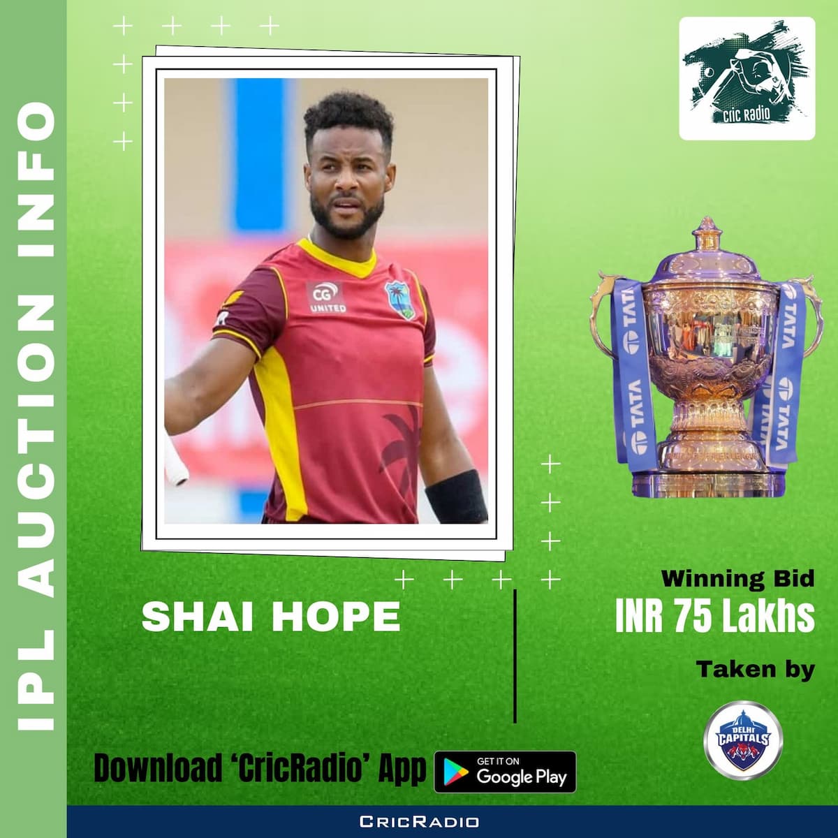 Shai Hope - DC (INR 75 Lakhs)