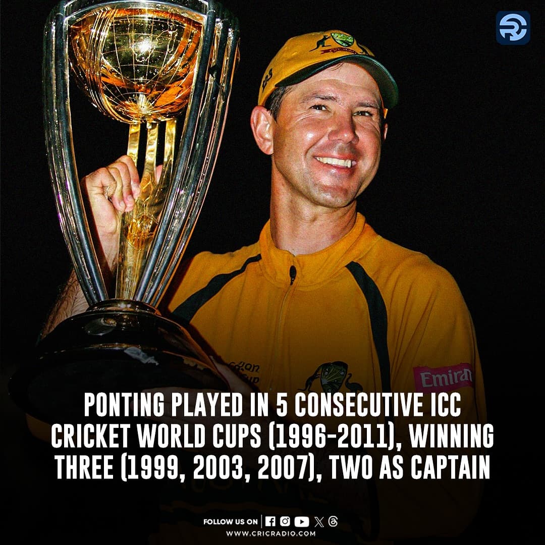 Ricky Ponting: A World Cup Legend with Five Consecutive Appearances