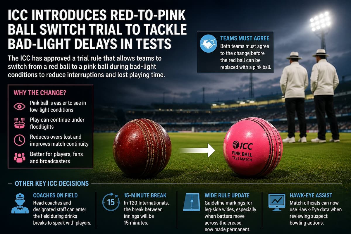 ICC introduces red-to-pink ball switch trial to tackle bad-light delays in Tests